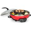 KLARSTEIN Szechuan - Hot Pot e Piastra, Grill Elettrico senza Fumo, Pentola Elettrica Multifunzione, 5 L, Hot Pot: 1350 Watt/38 cm Ø, Piastra: 600 W/22 cm Ø, Elemento Riscaldante in Alluminio, Rosso