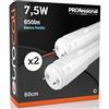 Eurocali 2x Tubi LED 60cm G13 T8 7,5W Professionale Alta Efficienza Garanzia 5 Anni 850 lumen - Luce Bianco Freddo 6500K - Fascio Luminoso 160° - Sostituzione Neon