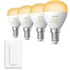 Philips Hue Pacchetto vantaggio - E14 - con 4 Lampadine LED a Sfera - Luce da bianca calda a bianca fredda - Incl. Hue Interruttore Dimmer - Hue White Ambiance