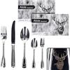 MamboCat Alois - Set completo di posate da 60 pezzi, per 12 persone, filo Augsburger con design a cervo, in acciaio inox 18/10 lucidato e lama in acciaio inox, forchetta, coltello e cucchiaio