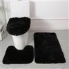 Generico Set di Tappeti da Bagno 3 Pezzi in Microfibra Morbida - Antiscivolo, Assorbente, Lavabile in Lavatrice, Tappetino Shaggy, Contorno WC e Copriasse (nero)