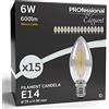 Eurocali 15x Lampadine LED filament E14 6W Trasparente (600lm pari ad alogena 45W) Candela Caldo 3000K - Fascio Luminoso 300°