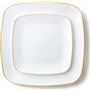 Decor Decorline - Set Piatti Quadrati Plastica Rigida Riutilizzabili da 32 pezzi/per 16 persone - Bianco con Bordo Oro - Piatti dessert & Piatti pranzo - 2 misure (16 x 25 cm, 16 x 18 cm) - Classic