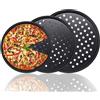 Generisch Teglia per pizza, 3 pezzi, 24, 28, 32 cm, resistente al calore fino a 400 °C, rotonda, forata, antiruggine, teglia per pizza e fiamma, teglia per pizza con rivestimento antiaderente