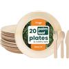 HAAGO 80pc Set di Posate in Foglia di Palma e Betulla (20x Piatti Rotondi da 22cm, 20x Coltelli, 20x Forchette, 20x Cucchiai) Compostabile e Monouso - Picnic & Outdoor - Congelatore & Microonde