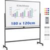 COSTWAY Lavagna Bianca Mobile, Lavagna Magnetica Cancellabile Doppia Faccia con Cavalletto, 2 Altezze Regolabili e Ruote Bloccabili (186 x 54 x 195/215 cm,Nero)