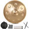 Zanefoo Handpan, Oro Handpan Strumento Musicale 22 Pollici 9 Note 432Hz Tongue Drum in Re Minore per Yoga, Meditazione con Bacchette da Borsetta, Supporto per Batteria, Straccio