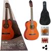 Eko CS-10 Classic Guitar 4/4 Bundle Pack - Chitarra Classica Natural + Borsa Leggera di Trasporto Chitarra + Accordatore Elettronico + Tre Plettri Nero