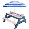 K LUCKIDS Kids - Tavolo da picnic 3 in 1 per attività in legno e acqua, per esterni, trasformabile, con ombrello, 2 scatole da gioco, parte superiore rimovibile, per esterni (rosa/blu marino)