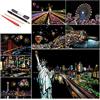 SiYear Scratch Paper Rainbow Painting Sketch, City Series Night Scene, Scratch Painting Creative Gift, Scratchboard for Adult And Kids with 4 Tools