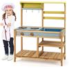 COSTWAY Cucina Giocattolo per Giardino, Cucina per Bambini con 2 Fornelli a Manopola, Lavandino e 3 Ganci, Set Cucina con Ripiani Aperti, 75 x 36 x 92 cm (Naturale, Senza Serbatoio dell'acqua)