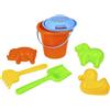 Lena 05416 Happy Sand Set, 7 pezzi, set di sabbia con secchio, colino, 3 pirottini (agnello, anatra, maiale), rastrello e pala, giocattolo di sabbia per bambini dai 12 mesi, multicolore