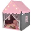 HOMASIS Tenda da Giochi per Bambini, Casetta per Bambini Interna con Tappeto Lavabile e Luci a Forma di Stella, Casa Giochi con Porta e Finestre, 105 x 121 x 136 cm (Rosa)