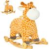 HOMCOM Cavallo a Dondolo per Bambini a Giraffa con Ruote e Suoni, Gioco Cavalcabile per Bambini 3-6 Anni in Peluche e Legno, 63x38x63cm, Giallo