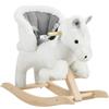 WOLTU Cavallo a Dondolo in Legno Cavalluccio per Bambini Peluche Giocattolo Cavalcabile con Suoni e Cintura di Sicurezza Regalo Bimbi 1/2/3 Anni, Bianco e Grigio