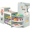 COSTWAY Mercato Giocattolo per Bambini con Cassa, Negozio Giocattolo in Legno con Macchina Caffè e Distributore Automatico, Banco Mercato Giocattolo con Scaffali e 30 Accessori, per Bambini 3+ Anni