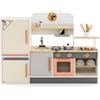 GYMAX Cucina per Bambini, Cucina Giocattolo con Frigorifero, Lavello e 2 Piani Cottura, Robusta Cucina in Legno con Ripiani Multipli, per Bambini dai 3 Anni (Stile 2)
