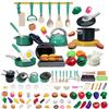 Generico Set da Cucina Giocattolo per Bambini 110 Pezzi, Utensili da Chef per Giochi di Ruolo, Pentole e Padelle, Alimenti Giocattolo, Accessori Cucina Montessori per Bambini 3-8 Anni (Blu 83 pezzi)
