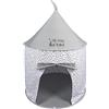 WDMT Tenda da gioco per bambini My Little Héros - Casetta rotonda per interni Ø 100 cm, altezza 125 cm, grigio/bianco, con fondo e cuscino, con finestra, morbida area da lettura e gioco per cameretta dei