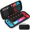 Lrocotanc Custodia rigida nera per Nintendo Switch e Switch OLED con 10 slot per cartucce di gioco, vano accessori e protezione antiurto per il trasporto della console