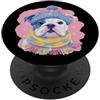 Playful Puppy Pet Lover Pastel Bulldog G Carino Bulldog Inverno Cane Amante Cartoon Ritratto Grafico Blu PopSockets PopGrip Adesivo