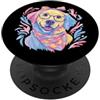 Kawaii Whimsical Pastel Puppy Face Graph Simpatico Golden Retriever Dog Lover Graphic Blue Occhiali Floreali PopSockets PopGrip Adesivo