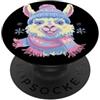 Whimsical Animal Lover Pastel Character Carino Llama Alpaca sorridente Inverno Ritratto Grafico Animale PopSockets PopGrip Adesivo