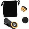 COLLBATH Kit Obiettivo Fisheye per Telefono e Tablet 2 Set Oro | Lente Grandangolare e Macro, Clip in Plastica, Borsa in Microfibra Inclusa