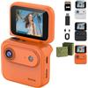 Qosneoun Action Camera Multifunzionale con Schermo Flip Screen, 4K Action Camera con Flip Screen per Vlogging, 143° Grandangolare POV Camera con Anti-Shake, WiFi & Batteria 800mAh, Mini Sport Cam
