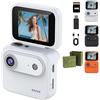 Qosneoun Action Camera Multifunzionale Flip Screen 4K Action Camera con Flip Screen per Vlogging, 143° Grandangolare POV Camera con Anti-Shake, WiFi & Batteria 800mAh, Mini Sport Cam (Bianco)