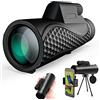 LeGDOr Telescopio monoculare 12 x 50 ad alta definizione, obiettivo FMC e prisma BAK4 impermeabile IP67, telescopio monoculare con supporto per smartphone e treppiede, per fauna selvatica, bird watching,