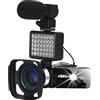BAFEIYA Registratore per videocamera Vlogging con videocamera Videocamera digitale professionale for visione notturna 4K Videocamera for registratore Vlog fotografico 18X 48MP in streaming live(16G SD Card,Ki