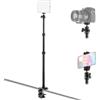 MOJOGEAR Treppiede allungabile con morsetto da tavolo - Regolabile in altezza 42 - 100 cm, con testa a sfera e supporto per cellulare per fotocamera, luce e microfono, supporto da tavolo per streaming