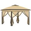 Gazebo Pieghevole 3.3x3.3 M Con Zanzariera, Doppio Tettuccio E Borsa Da Trasporto, Beige