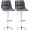 Set 2 Sgabelli Da Bar Girevoli In Similpelle Con Schienale E Poggiapiedi, 42x45x89-110cm, Grigio