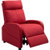 Poltrona Relax Reclinabile Con Poggiapiedi In Tessuto Effetto Lino, 69x85x100 Cm, Rosso