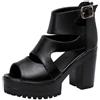 TNMIUH Sandali Platform con Tacco Alto, Donna Sexy Spuntate Tacchi Alti, Estate Eleganti Tacco a Blocco Sandali,Stile Gladiatore, Cinturini Multipli, Nero,Nero,37 EU