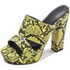 Lroey Reoly Muli da Donna, Sandali Spuntati con Tacco Alto Senza Chiusura Tacco a Blocco Mule con Plateau Sandali Festa, 12250Vse Giallo-Snakeskin Numero 35 EU