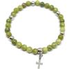 Handmade Bracciale Uomo con Perle di Giada Verde e Croce in Acciaio | Perle di Pietra Naturale Giada Verde, Charm Croce in Acciaio