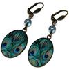 Handmade Orecchini bronzo ottone resina piuma di pavone