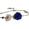 Lydée Déco Accessorio per capelli in oro 24k con fascia a fiore regolabile in perline blu retrò foglia oro ottone