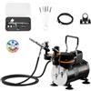 VEVOR Set Aerografo 1/6 HP con Compressore d'Aria, 1 Spruzzatore Aerografo a Doppia Azione con 3 Ugelli (0,2/0,3/0,5 mm) Set di Pulizia, per Decorazione di Torte, Pittura di Modelli