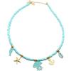 Silvia Creations And Co Collana Girocollo Estiva Corallini Color Azzurro Turchese con Ciondolo Medusa Smaltato e Charms a Tema Mare in Acciaio Color Oro e Azzurri