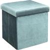 Home Deco Factory Pouf Pieghevole portaoggetti in Velluto Cotele Blu