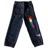 Generic Jeans decorati con applicazioni, pantaloni jeans da bambina, pantaloni decorati, palloncini colorati. Arcobaleno. ARTICOLO ORIGINALE UNICO MOMpATchWORK