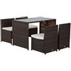 Easycomfort Set Mobili da Giardino in Rattan 5pz Tavolo Pranzo 4 Sedie con Cuscini