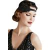 BABEYOND Headband Gatsby Cristalli Piuma Flapper Accessori Charleston Vintage Nero
