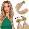 Elailite Extension Capelli Veri Cheratina 200 Ciocche 100% Remy Human Hair 40cm 100g #12/#613 Marrone Chiaro/Biondo Chiarissimo