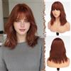 FESHFEN Parrucca Ondulato Corta con Frangia, Rosso Rame Parrucche Donna Bob Corte Riccia Uso Quotidiano del Partito Cosplay Sintetiche Parrucca per Donna, 35cm