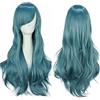 YEESHEDO 28 pollici 70 cm Parrucca Cosplay Delle Donne, Parrucche Lunghe Capelli Ondulati Ricci Con Frangia Per Festa Anime Costume Halloween Blu Grigio